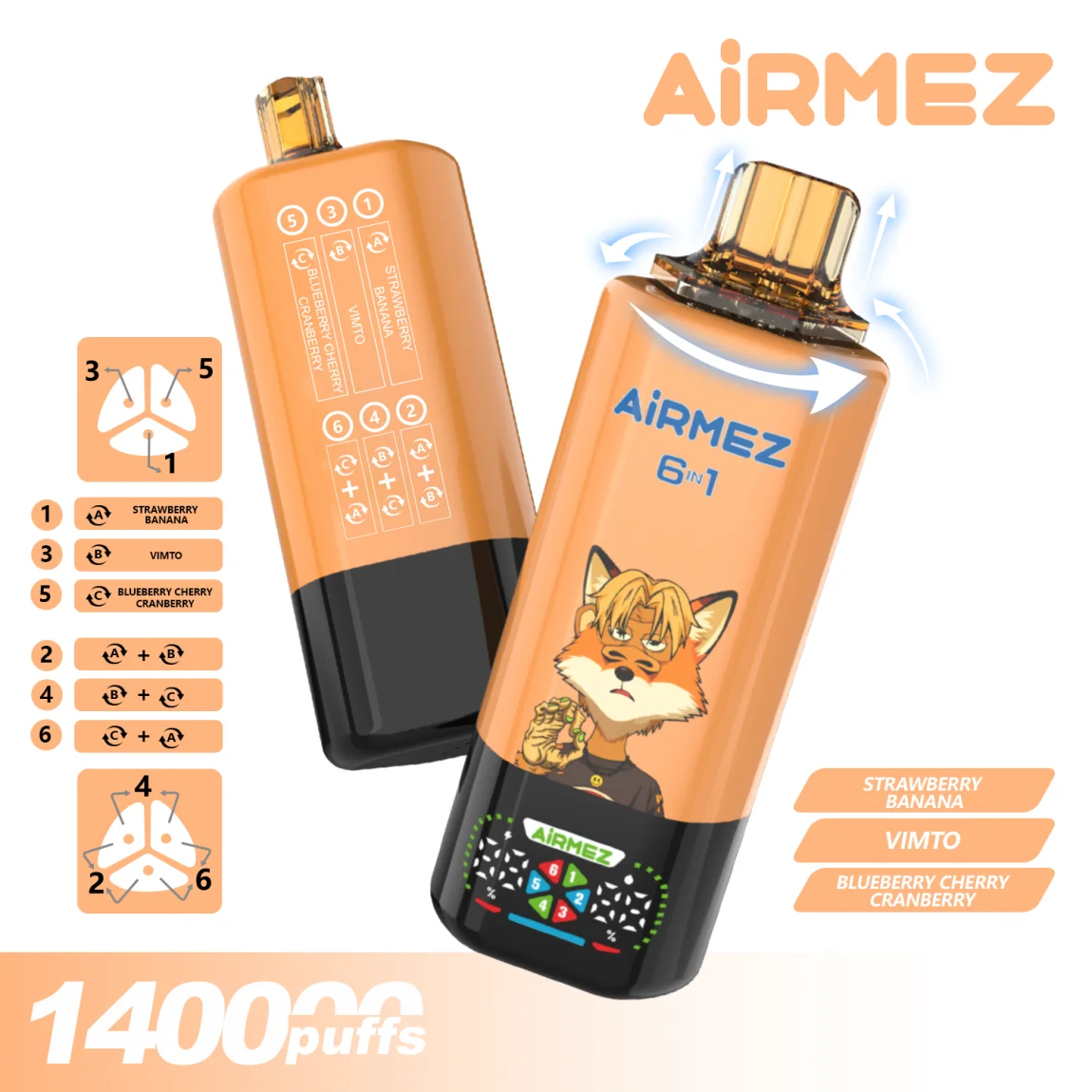 Airmez FOX 140K 6in1 jednorazové vape