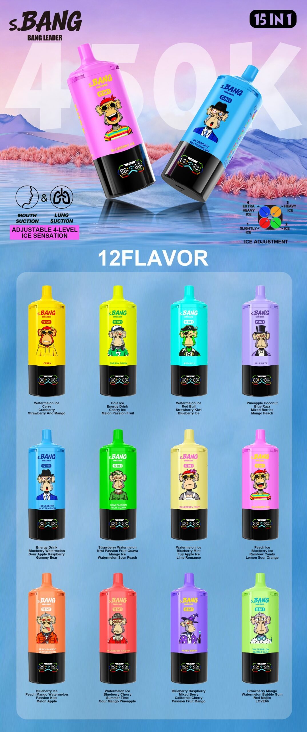 Bang Leader 450K 15in1 jednorazové vape – produktový pohľad 02