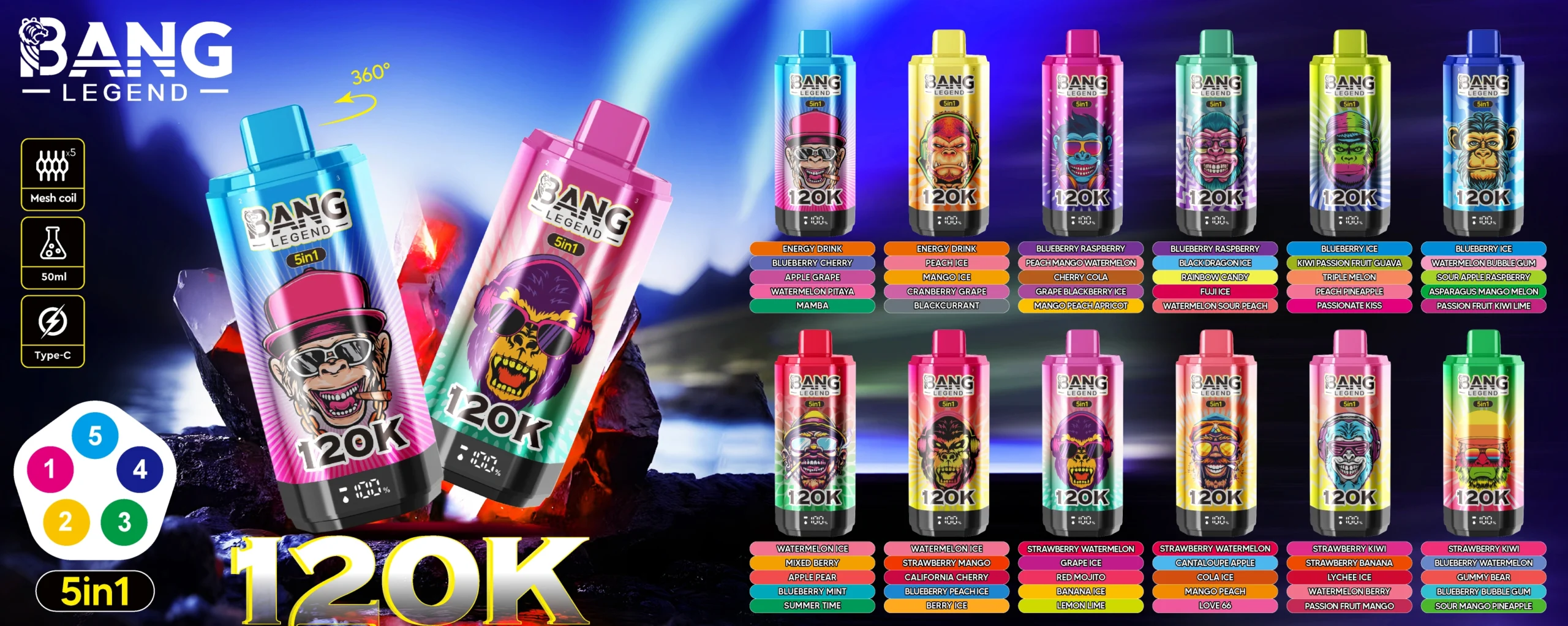 Bang Legend 120K 5in1 jednorazové vape – produktový pohľad 02